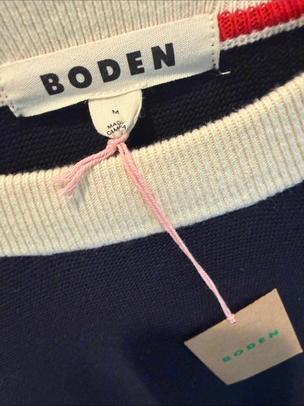 Boden Navy Sweater with Cream Trim and Button Cuffs - Picture 2 of 5